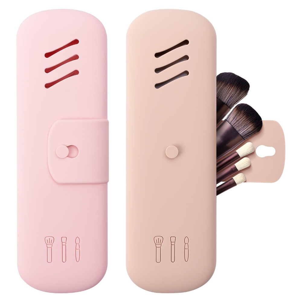 Brand New, Silicone, Travel Makeup Brush Holder in Pink (9" x 2" x 0.4"/6.74oz)